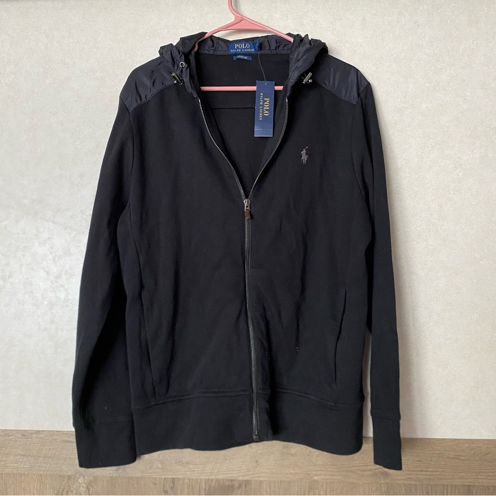 Polo Ralph Lauren Estate Rib Nylon Zip Hoodie Hype Streetwear Black M NEW